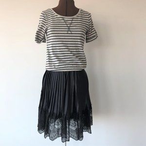 Striped T-shirt Dress with Pleated Lace Trimmed Skirt
